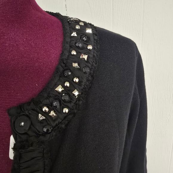 Women's Rafaella Black Beaded Collar 3/4 Sleeve Snap Close Cardigan - Size Large - Picture 5 of 8